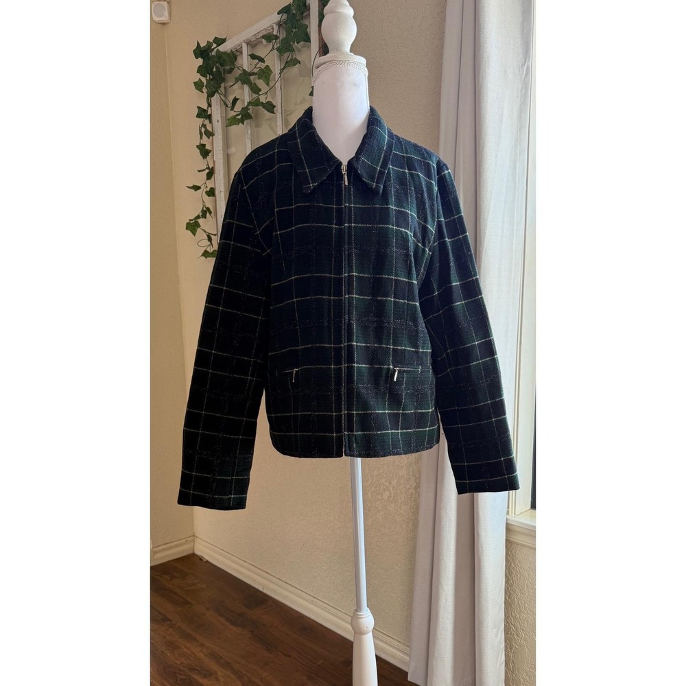 Original Vtg Old Navy L Jacket Blazer Plaid Style Women Zipper Long Sleeve Y2K